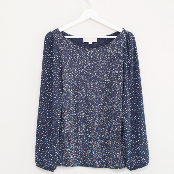 LOFT Tops - LOFT Long Sleeve Navy Dot Blouse M LOFT Tops - LOFT Long Sleeve Navy Dot Blouse M